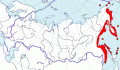 Карта распространения берингова баклана (Phalacrocorax pelagicus) - изображение №3098 onbird.ru.<br>Источник: www.sevin.ru