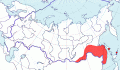 Карта распространения чернобровой камышевки (Acrocephalus bistrigiceps) - изображение №3573 onbird.ru.<br>Источник: www.sevin.ru
