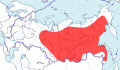 Карта распространения пеночки-зарнички (Phylloscopus inornatus) - изображение №3603 onbird.ru.<br>Источник: www.sevin.ru